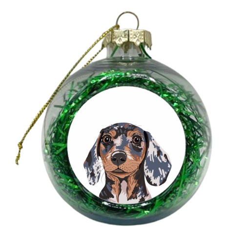 Dappled Dachshund Puppy Illustration - xmas bauble by Adam Regester