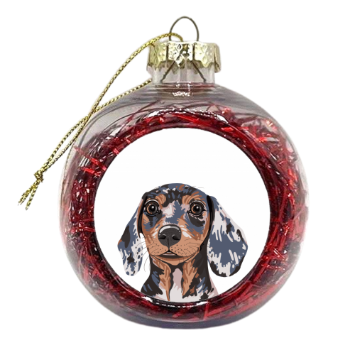 Dappled Dachshund Puppy Illustration - xmas bauble by Adam Regester