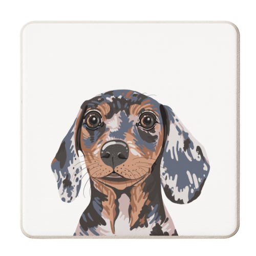 Dappled Dachshund Puppy Illustration - personalised beer coaster by Adam Regester