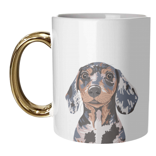 Dappled Dachshund Puppy Illustration - unique mug by Adam Regester