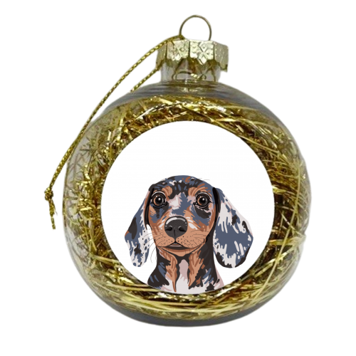 Dappled Dachshund Puppy Illustration - xmas bauble by Adam Regester