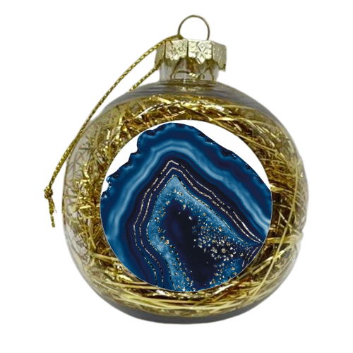 Dark Blue Agate Champagne Gold Glitter Glam #1 (Faux Glitter) #gem #decor #art - xmas bauble by Anita Bella Jantz