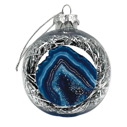 Dark Blue Agate Champagne Gold Glitter Glam #1 (Faux Glitter) #gem #decor #art - xmas bauble by Anita Bella Jantz