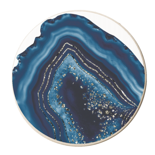 Dark Blue Agate Champagne Gold Glitter Glam #1 (Faux Glitter) #gem #decor #art - personalised beer coaster by Anita Bella Jantz