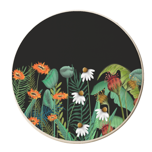 Dark Desires, Botanical Floral Nature Vintage Illustration, Eclectic Pop of Color Plants, Bohemian Boho Garden - personalised beer coaster by Uma Prabhakar Gokhale