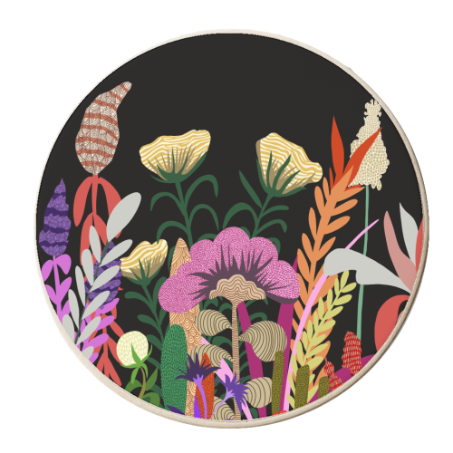 Dark Garden, Eclectic Bold Floral Botanical Nature, Colorful Mystery Bohemian Flowers Plants - personalised beer coaster by Uma Prabhakar Gokhale