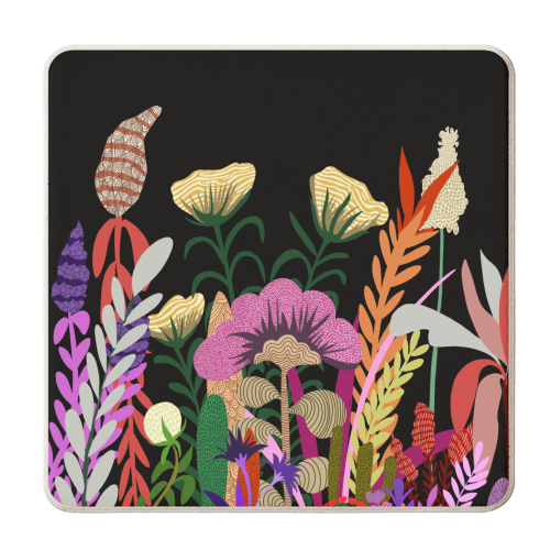 Dark Garden, Eclectic Bold Floral Botanical Nature, Colorful Mystery Bohemian Flowers Plants - personalised beer coaster by Uma Prabhakar Gokhale