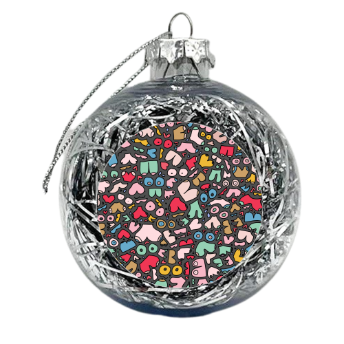 Dark gray body positive pattern - xmas bauble by andrea zuza