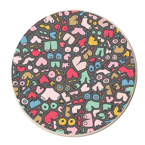 Dark gray body positive pattern - personalised beer coaster by andrea zuza