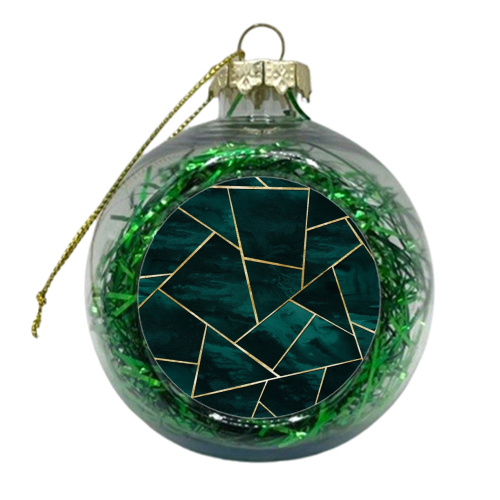 Dark Teal Ink Copper Gold Geometric Glam #1 #geo #decor #art - xmas bauble by Anita Bella Jantz