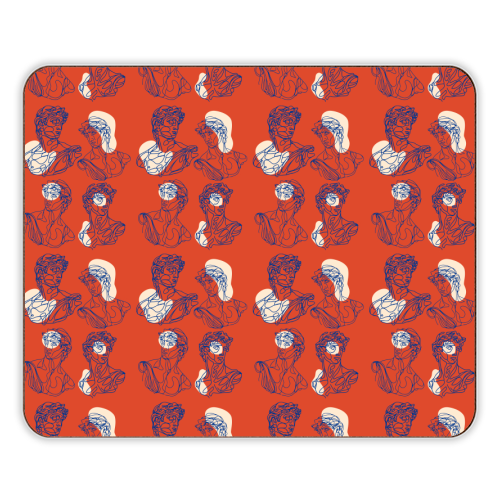 David Line Art Organic Shapes Abstract Lines Picasso Inspired Blue Orange Beige - designer placemat by Art Heart Home and Fashion