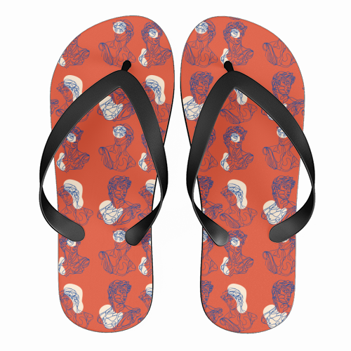 David Line Art Organic Shapes Abstract Lines Picasso Inspired Blue Orange Beige - funny flip flops by Art Heart Home and Fashion