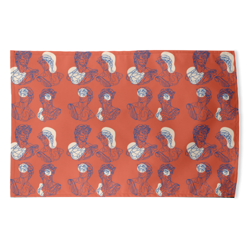 David Line Art Organic Shapes Abstract Lines Picasso Inspired Blue Orange Beige - funny tea towel by Art Heart Home and Fashion