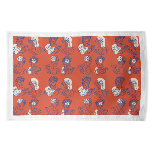 David Line Art Organic Shapes Abstract Lines Picasso Inspired Blue Orange Beige - funny tea towel by Art Heart Home and Fashion