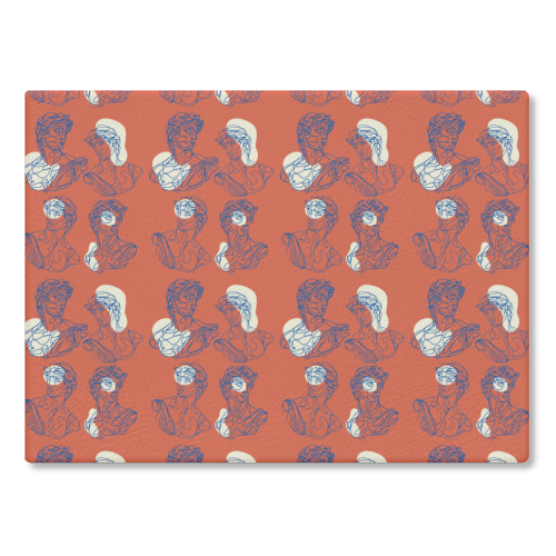 David Line Art Organic Shapes Abstract Lines Picasso Inspired Blue Orange Beige - glass chopping board by Art Heart Home and Fashion