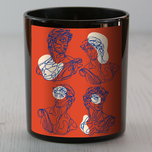 David Line Art Organic Shapes Abstract Lines Picasso Inspired Blue Orange Beige - scented candle by Art Heart Home and Fashion