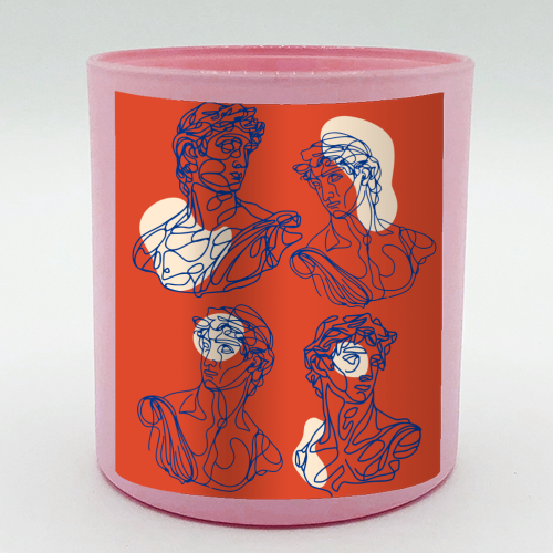 David Line Art Organic Shapes Abstract Lines Picasso Inspired Blue Orange Beige - scented candle by Art Heart Home and Fashion