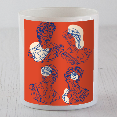 David Line Art Organic Shapes Abstract Lines Picasso Inspired Blue Orange Beige - scented candle by Art Heart Home and Fashion