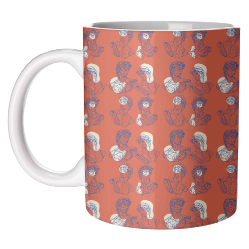 David Line Art Organic Shapes Abstract Lines Picasso Inspired Blue Orange Beige - unique mug by Art Heart Home and Fashion