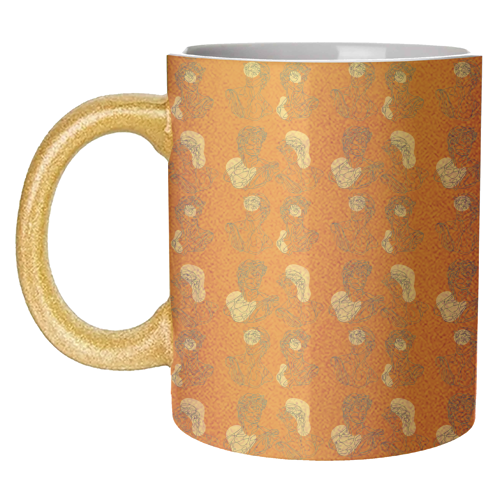 David Line Art Organic Shapes Abstract Lines Picasso Inspired Blue Orange Beige - unique mug by Art Heart Home and Fashion