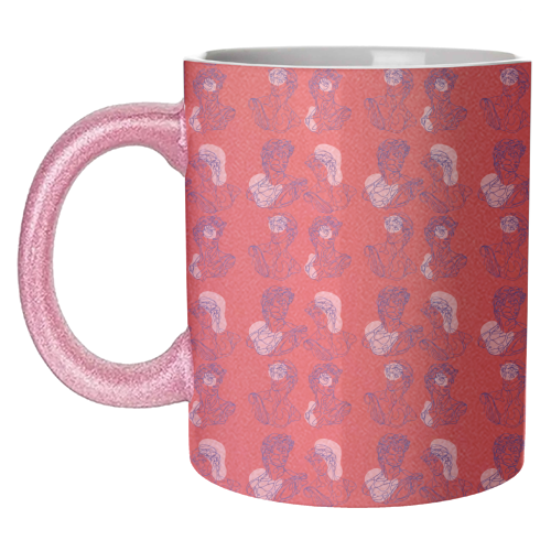 David Line Art Organic Shapes Abstract Lines Picasso Inspired Blue Orange Beige - unique mug by Art Heart Home and Fashion