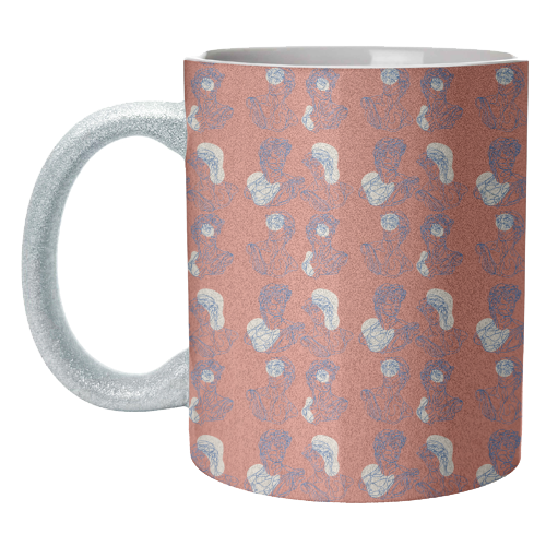 David Line Art Organic Shapes Abstract Lines Picasso Inspired Blue Orange Beige - unique mug by Art Heart Home and Fashion