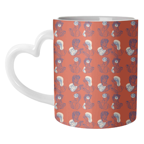 David Line Art Organic Shapes Abstract Lines Picasso Inspired Blue Orange Beige - unique mug by Art Heart Home and Fashion