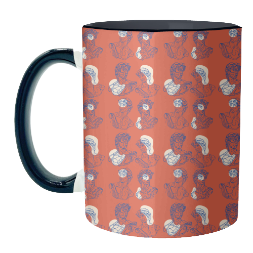 David Line Art Organic Shapes Abstract Lines Picasso Inspired Blue Orange Beige - unique mug by Art Heart Home and Fashion