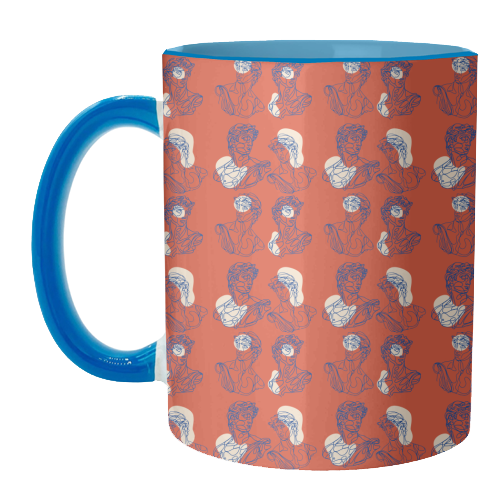 David Line Art Organic Shapes Abstract Lines Picasso Inspired Blue Orange Beige - unique mug by Art Heart Home and Fashion