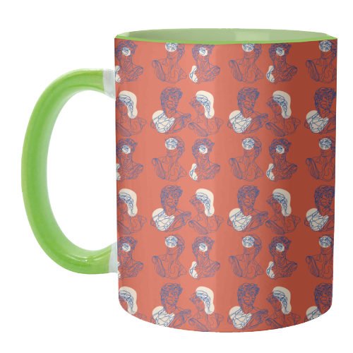 David Line Art Organic Shapes Abstract Lines Picasso Inspired Blue Orange Beige - unique mug by Art Heart Home and Fashion
