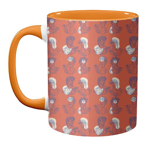 David Line Art Organic Shapes Abstract Lines Picasso Inspired Blue Orange Beige - unique mug by Art Heart Home and Fashion