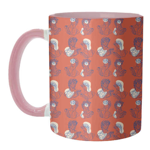 David Line Art Organic Shapes Abstract Lines Picasso Inspired Blue Orange Beige - unique mug by Art Heart Home and Fashion