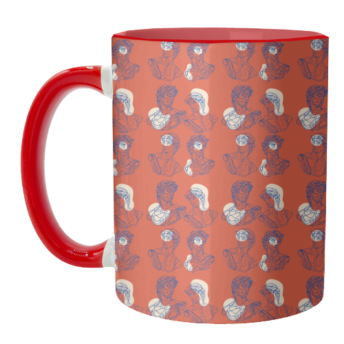 David Line Art Organic Shapes Abstract Lines Picasso Inspired Blue Orange Beige - unique mug by Art Heart Home and Fashion