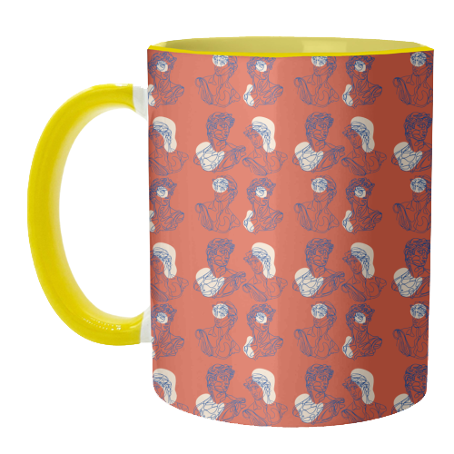 David Line Art Organic Shapes Abstract Lines Picasso Inspired Blue Orange Beige - unique mug by Art Heart Home and Fashion