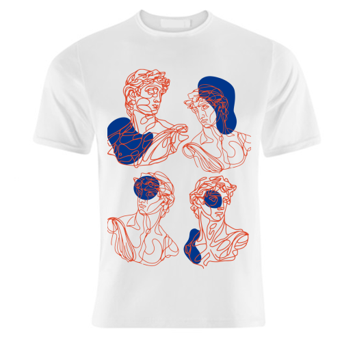 David Line Art Organic Shapes Abstract Lines Picasso Inspired Blue Orange Beige - unique t shirt by Art Heart Home and Fashion