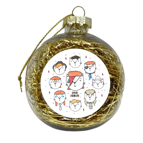 David Meowie - The 9 Lives Of - xmas bauble by Katie Ruby Miller
