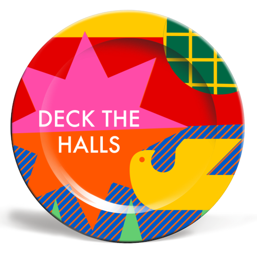 Deck the Halls Geometric Christmas Design - ceramic dinner plate by AbiGoLucky