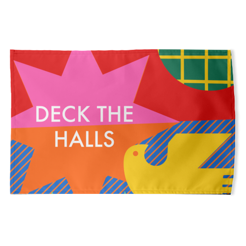 Deck the Halls Geometric Christmas Design - funny tea towel by AbiGoLucky
