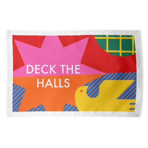 Deck the Halls Geometric Christmas Design - funny tea towel by AbiGoLucky