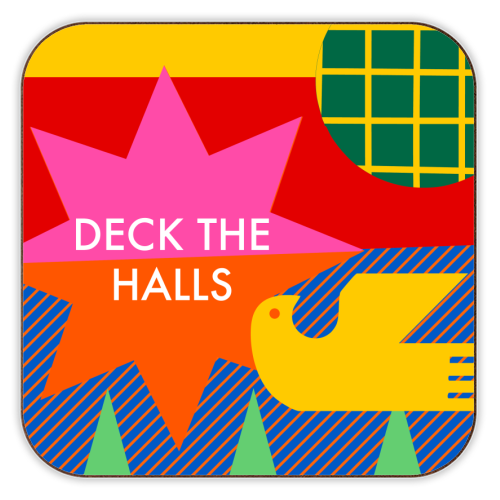 Deck the Halls Geometric Christmas Design - personalised beer coaster by AbiGoLucky