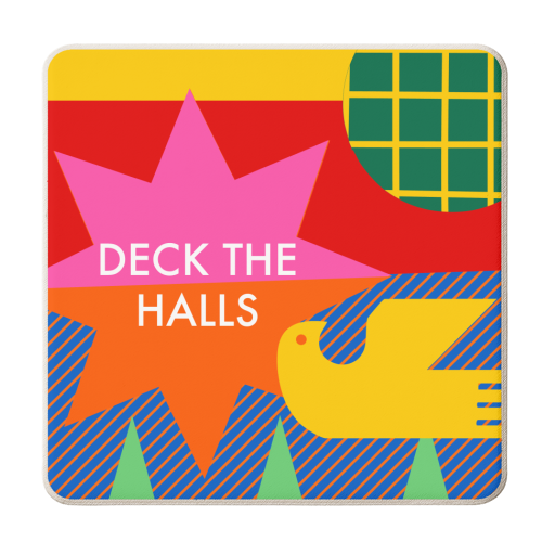Deck the Halls Geometric Christmas Design - personalised beer coaster by AbiGoLucky