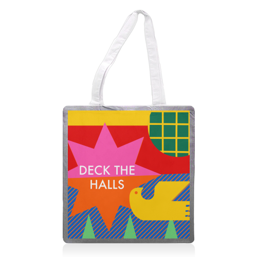 Deck the Halls Geometric Christmas Design - printed canvas tote bag by AbiGoLucky
