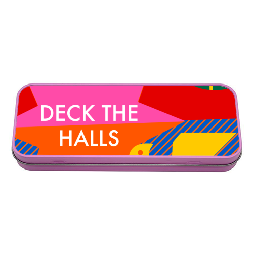 Deck the Halls Geometric Christmas Design - tin pencil case by AbiGoLucky