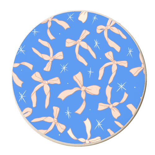 Delicate Ribbons on Blue - personalised beer coaster by Ania Wieclaw