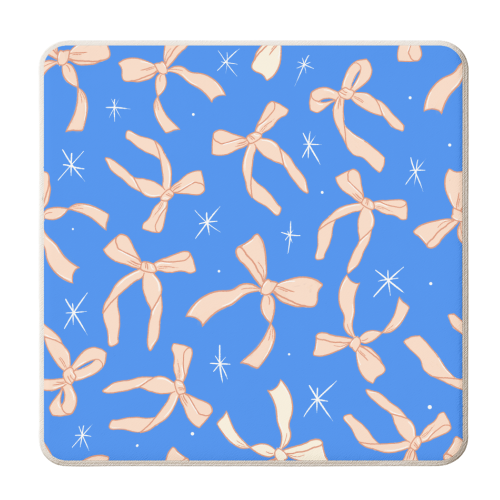 Delicate Ribbons on Blue - personalised beer coaster by Ania Wieclaw