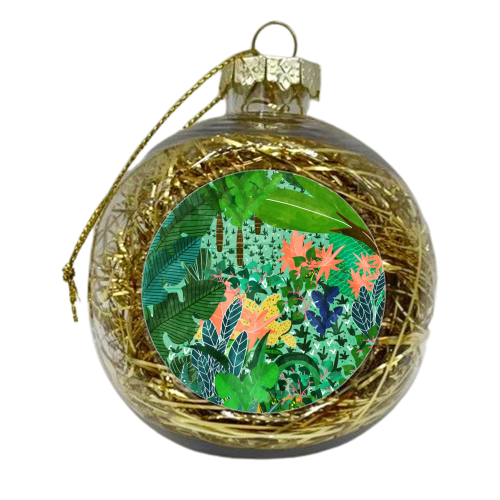 Dense Forest | Colorful Jungle Botanical Nature | Eclectic Bohemian Watercolor Maximalist Painting - xmas bauble by Uma Prabhakar Gokhale