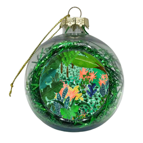 Dense Forest | Colorful Jungle Botanical Nature | Eclectic Bohemian Watercolor Maximalist Painting - xmas bauble by Uma Prabhakar Gokhale