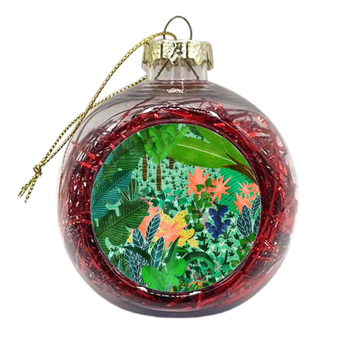 Dense Forest | Colorful Jungle Botanical Nature | Eclectic Bohemian Watercolor Maximalist Painting - xmas bauble by Uma Prabhakar Gokhale