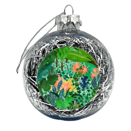 Dense Forest | Colorful Jungle Botanical Nature | Eclectic Bohemian Watercolor Maximalist Painting - xmas bauble by Uma Prabhakar Gokhale