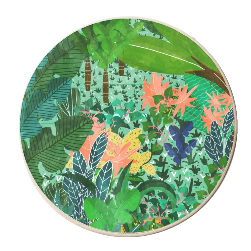 Dense Forest | Colorful Jungle Botanical Nature | Eclectic Bohemian Watercolor Maximalist Painting - personalised beer coaster by Uma Prabhakar Gokhale